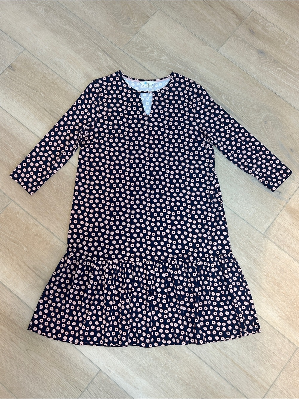 Boden Selena Jersey Knit Dress Size US 8 R Floral Navy Keyhole Neck Peplum Hem - Picture 14 of 16